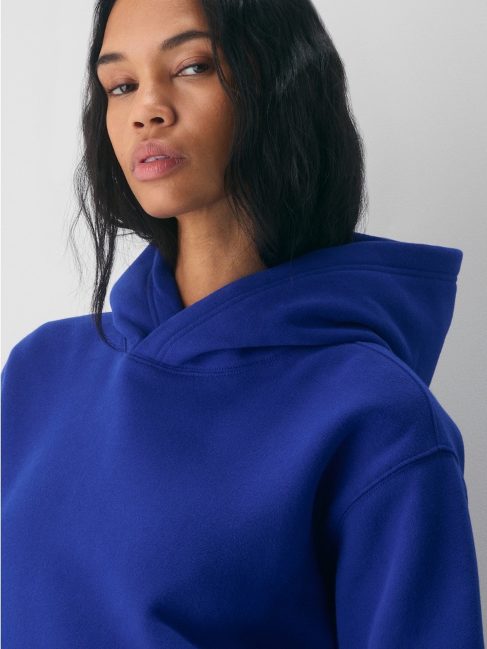 NWOT Cozy Sweatfleece Perfect Crop Hoodie “Ablaze Blue” color